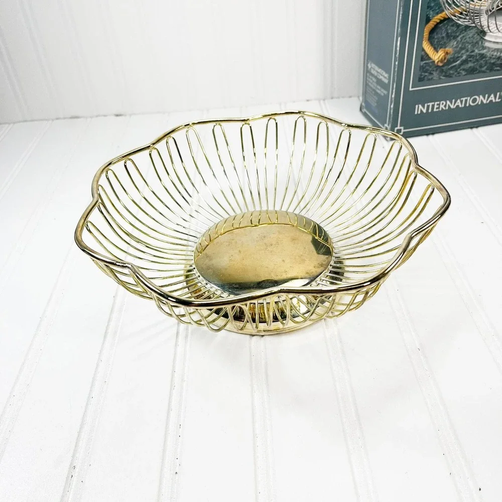 Vintage Gold-Plated Wire Bread Bowl‎ - International Silver Co. Fruit Basket
